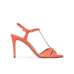 Turquesa Sandalias con tira en T de tacón alto en ante rosa coral