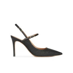 Unique Zapatos de punta fina y tacón alto en rafia color negro