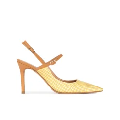 Unique Zapatos de punta fina y tacón alto a cuadros amarillos y blancos