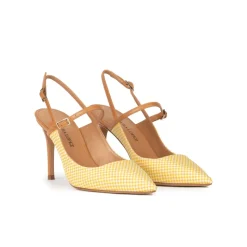Unique Zapatos de punta fina y tacón alto a cuadros amarillos y blancos
