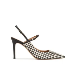 Unique Zapatos destalonados en blanco y negro de punta fina y tacón alto