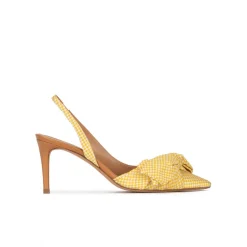 Veronique Zapatos destalonados de tacón medio en tejido amarillo a cuadros