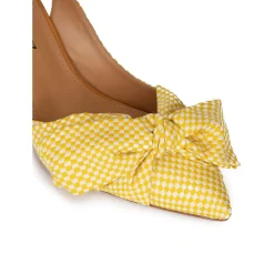 Veronique Zapatos destalonados de tacón medio en tejido amarillo a cuadros