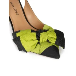 Veronique Zapatos destalonados de tacón medio en verde y negro con lazo