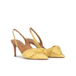 Veronique Zapatos destalonados de tacón medio en tejido amarillo a cuadros