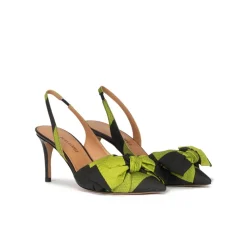Veronique Zapatos destalonados de tacón medio en verde y negro con lazo