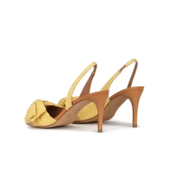 Veronique Zapatos destalonados de tacón medio en tejido amarillo a cuadros