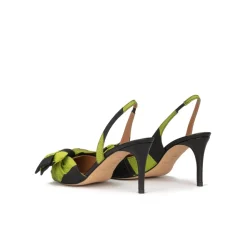 Veronique Zapatos destalonados de tacón medio en verde y negro con lazo